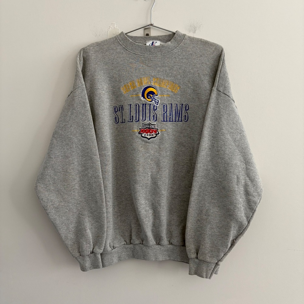Vintage Logo Athletic St Louis Rams Super Bowl XXXIV Sweatshirt Mens XL Gray